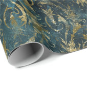 Abstrakte Gold-Blätter auf Green Geschenkpapier (Rolleneckpunkt)