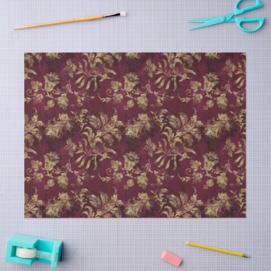 Abstrakte Gold-Blume auf Red Decoupage Seidenpapier (Basteln)