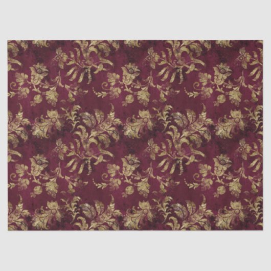 Abstrakte Gold-Blume auf Red Decoupage Seidenpapier (Vorderseite)