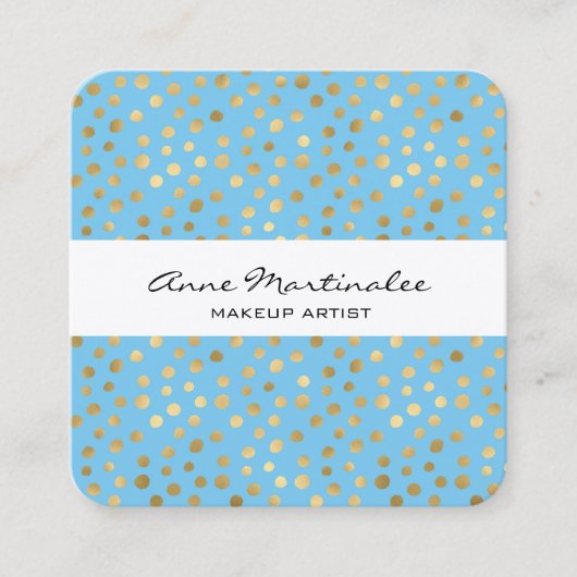 Abstrakte Gold Polka Dots auf Baby Blue Quadratische Visitenkarte (Vorderseite)
