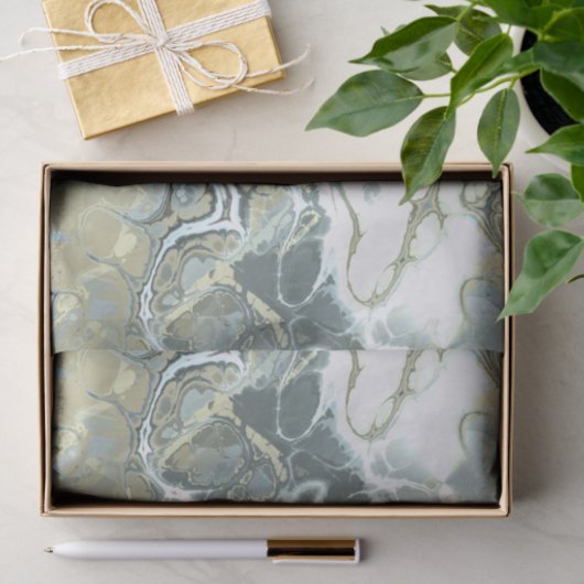 Abstrakte Gold- und Graue Marmorsteinflüssigkeit Seidenpapier (Geschenk)