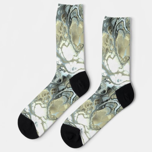 Abstrakte Gold- und Graue Marmorsteinflüssigkeit Socken (Linkes Detail)