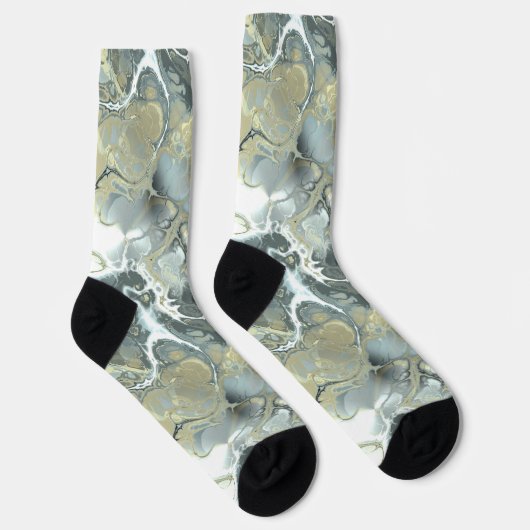 Abstrakte Gold- und Graue Marmorsteinflüssigkeit Socken (Rechts)