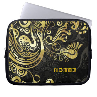 Abstrakte Gold-Wirbel - kundenspezifisches Monogra Laptopschutzhülle