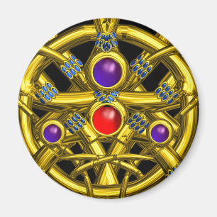 ABSTRAKTE GOLD-ZELLTIKKNOTEN MIT FARBEN GEMSTONS MAGNET