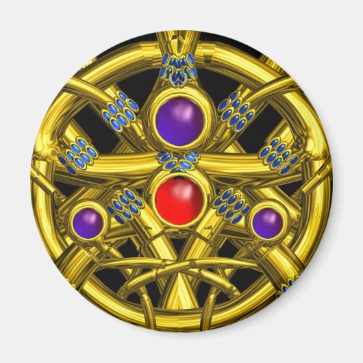 ABSTRAKTE GOLD-ZELLTIKKNOTEN MIT FARBEN GEMSTONS MAGNET (Vorne)