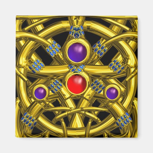 ABSTRAKTE GOLD-ZELLTIKKNOTEN MIT FARBEN GEMSTONS MAGNET (Vorne)