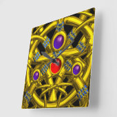 ABSTRAKTE GOLD-ZELLTIKKNOTEN MIT FARBEN GEMSTONS QUADRATISCHE WANDUHR (Winkel)