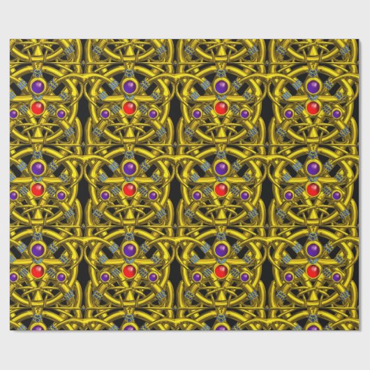 ABSTRAKTE GOLD-ZELLTIKKNOTEN MIT GEMSTONS GESCHENKPAPIER (Flach)