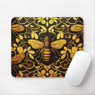 Abstrakte Goldbiene. Goldenes Blumeninsektenmuster Mousepad