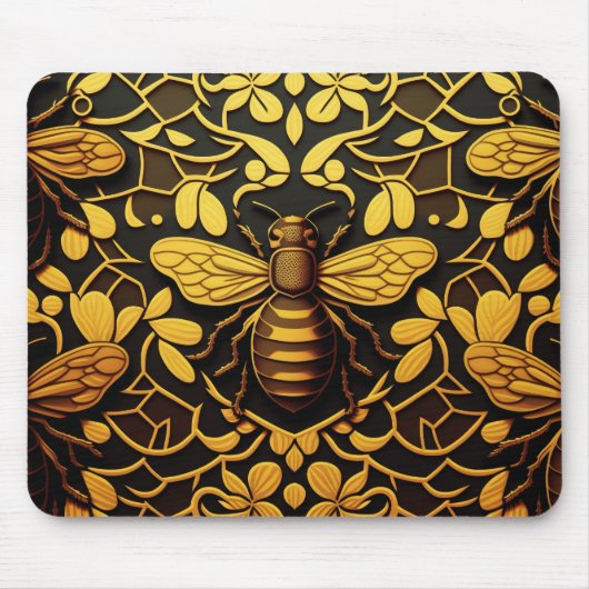 Abstrakte Goldbiene. Goldenes Blumeninsektenmuster Mousepad (Vorne)