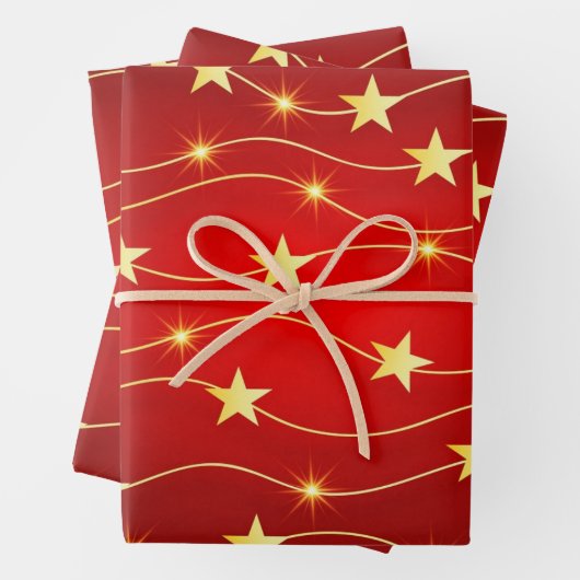 Abstrakte Golden Stars Weihnachten Rot Geschenkpapier Set (Beispiel)