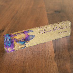 Abstrakte goldene Aquarellfarbe Namensplakette