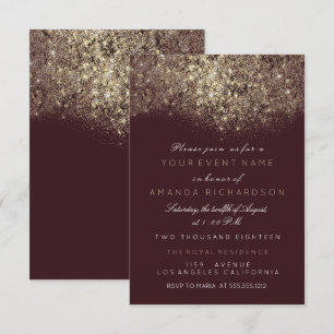 Abstrakte goldene funkelnde Glitter Burgunder-Typo Einladung