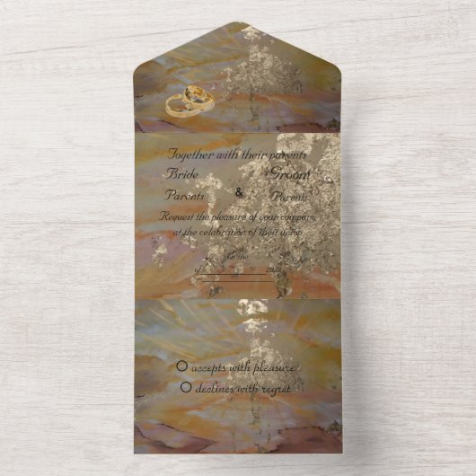 Abstrakte goldene Hochzeit All In One Einladung (Innen Boden)