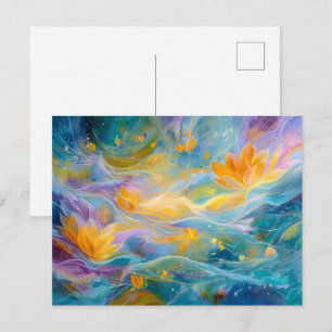 Abstrakte goldene Lotus-Schwebeblumen Postkarte