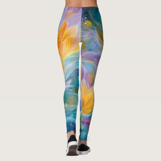 Abstrakte goldene Lotus-Schwimmblumen Leggings (Rückseite)