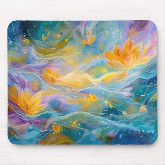 Abstrakte goldene Lotus-Schwimmblumen Mousepad (Vorne)