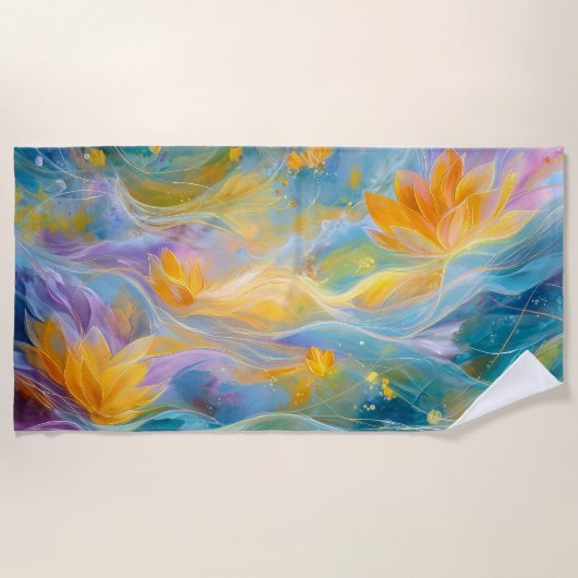 Abstrakte goldene Lotus-Schwimmblumen  Strandtuch (Vorderseite)