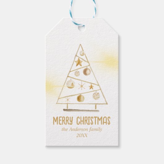 Abstrakte Goldene Ornamente Bäume Frohe Weihnachte Geschenkanhänger (Vorderseite)