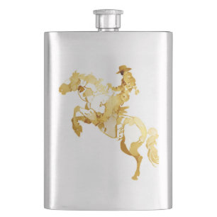 Abstrakte goldene Pferd und Reiter Flachmann