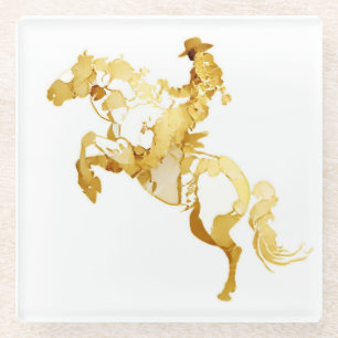 Abstrakte goldene Pferd und Reiter Glasuntersetzer