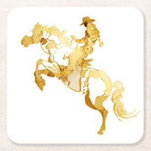Abstrakte goldene Pferd und Reiter Rechteckiger Pappuntersetzer