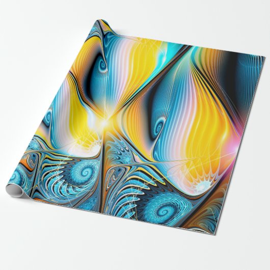 Abstrakte, goldgelbe und blaue, moderne Lichtkugel Geschenkpapier (Ungerollt)