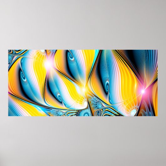 Abstrakte, goldgelbe und blaue, moderne Lichtkugel Poster (Vorne)