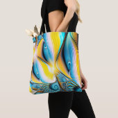 Abstrakte, goldgelbe und blaue, moderne Lichtkugel Tasche (Von Nahem)