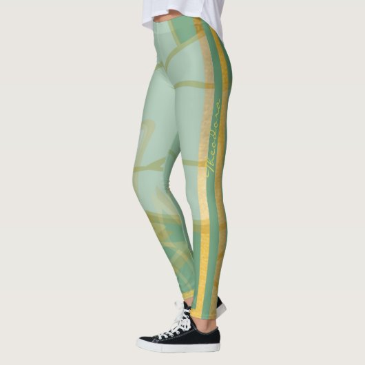 Abstrakte goldgrüne Blume Leggings (Links)