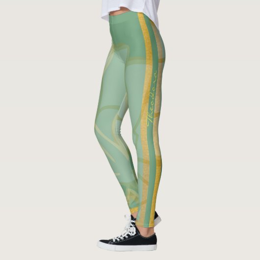 Abstrakte goldgrüne Blume Leggings (Links)