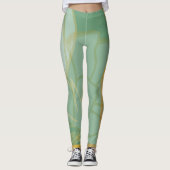 Abstrakte goldgrüne Blume Leggings (Vorderseite)