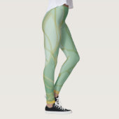 Abstrakte goldgrüne Blume Leggings (Rechts)