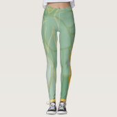 Abstrakte goldgrüne Blume Leggings (Vorderseite)