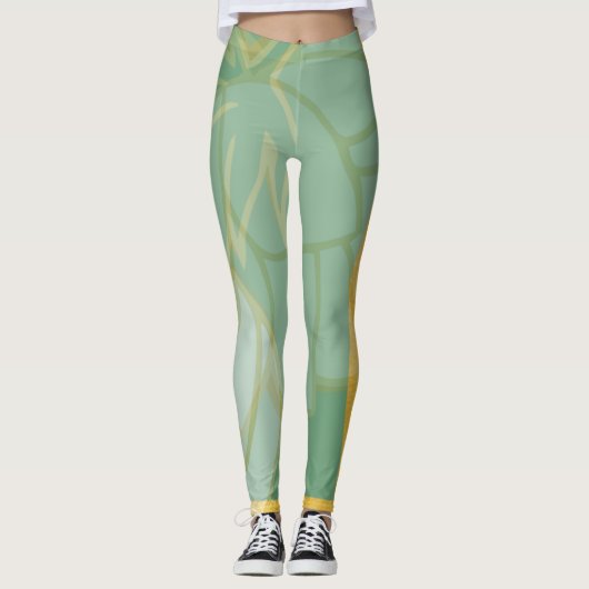 Abstrakte goldgrüne Blume Leggings (Vorderseite)