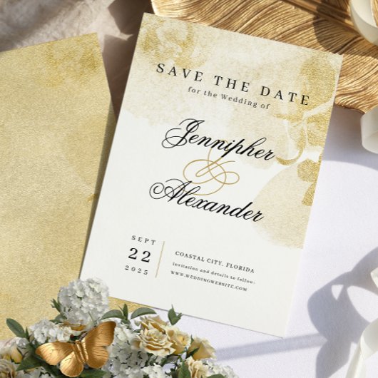 Abstrakte Goldhochzeit speichert die Datumskarte Save The Date