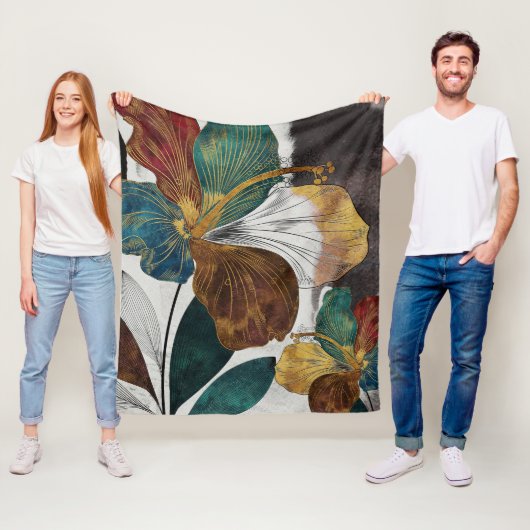 Abstrakte Goldlinie Blumenkunst mit fetten Petalen Fleecedecke (Beispiel)