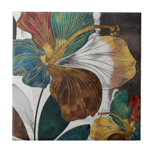 Abstrakte Goldlinie Blumenkunst mit fetten Petalen Fliese