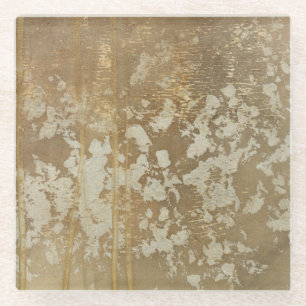 Abstrakte Goldmalerei mit silbernen Tupfen Glasuntersetzer