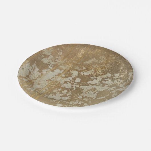 Abstrakte Goldmalerei mit silbernen Tupfen Pappteller (Schrägansicht)