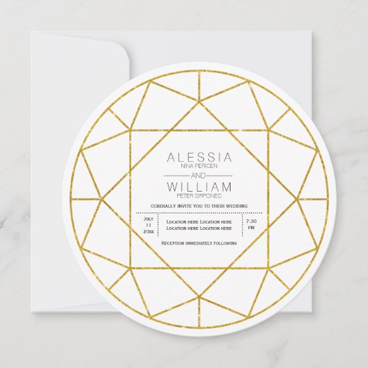 Abstrakte Goldschmuckhochzeit mit Glitzer Einladung (Vorderseite)