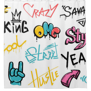 Abstrakte Graffiti-Buchstaben mit g Duschvorhang