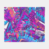 Abstrakte Graffiti-Wortmuster Grunge Fleecedecke (Vorderseite (Horizontal))