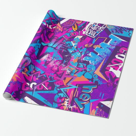 Abstrakte Graffiti-Wortmuster Grunge Geschenkpapier (Ungerollt)