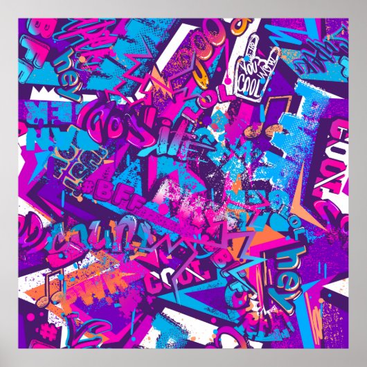 Abstrakte Graffiti-Wortmuster Grunge Poster (Vorne)