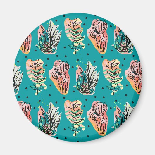 Abstrakte grafische Kaktus Sukkulentmuster Magnet (Vorne)