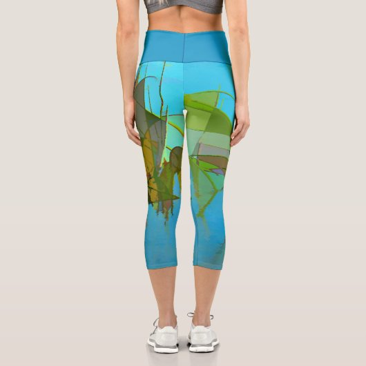 Abstrakte Gräser Türkis Capri Leggings (Rückseite)