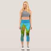Abstrakte Gräser Türkis Capri Leggings (Vorderseite)