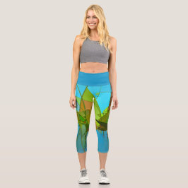 Abstrakte Gräser Türkis Capri Leggings